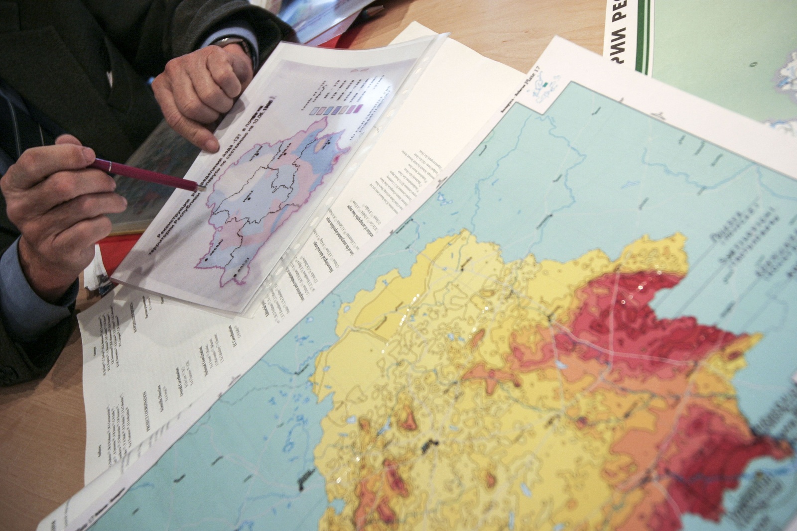 Bielorussia, Minsk, Istituto Belrad, mappa con le zone radioattive dal cesio